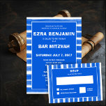 Brushstrokes Stripes Blue Custom Bar Bat Mitzvah RSVP Card<br><div class="desc">Perfect RSVP card to include with matching invitation for a bat mitzvah, bar mitzvah or other Jewish celebration! Hand made abstract art with loose brushstrokes for you on the front and back side! FULLY CUSTOMIZABLE! Click on “Personalize” above to edit the text. Click "edit using design tool" to adjust the...</div>