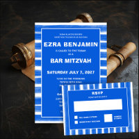 Brushstrokes Stripes Blue Custom Bar Bat Mitzvah