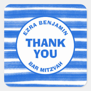Brushstrokes Stripes Blue Custom Bar Bat Mitzvah Square Sticker