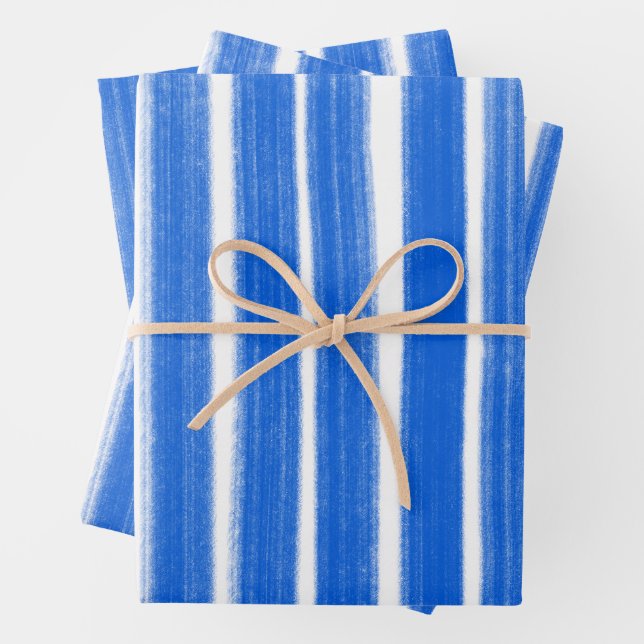 Brushstrokes Stripes Blue White Chic Hanukkah  Wrapping Paper Sheet (In situ)