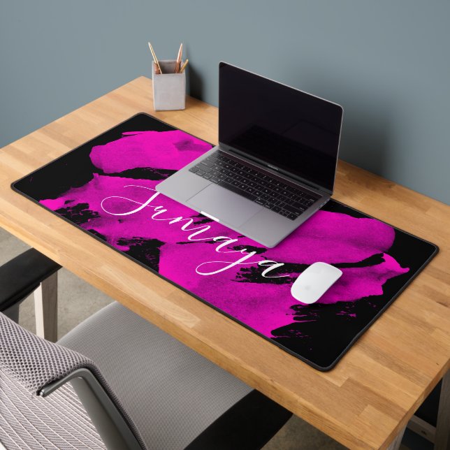Brushy Black & Pink Desk Mat Customizable  (Office 2)