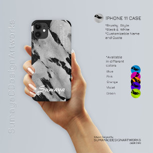 Brushy Black & White iPhone 11 Case   Customizable