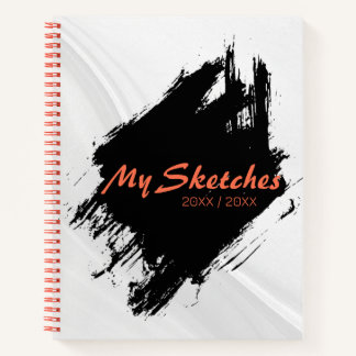 Brushy Black & White Spiral Scketchbook Notebook