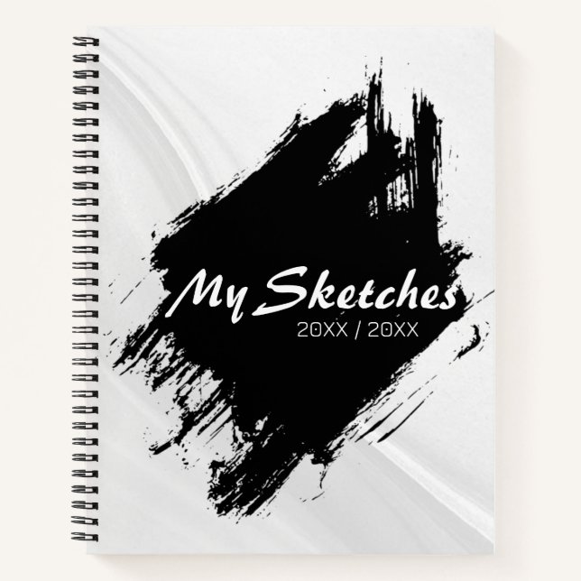 Brushy Black & White Spiral Scketchbook Notebook (Front)
