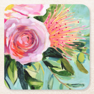 Brushy Floral I Square Paper Coaster