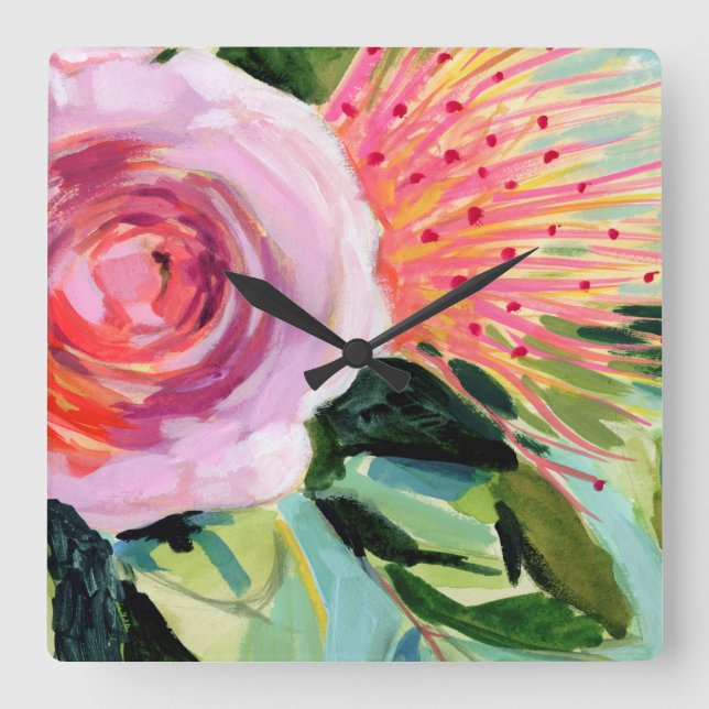 Brushy Floral I Square Wall Clock (Front)