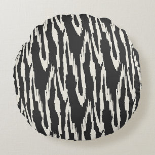 Brushy Ikat  Charcoal & Off White Round Pillow