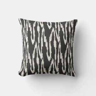 Brushy Ikat Charcoal & Off White Throw Pillow