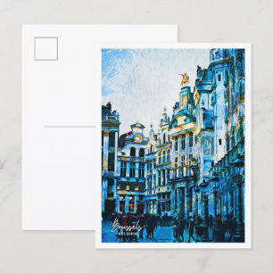Brussels Belgium Beautiful Oil Painting City Postcard
