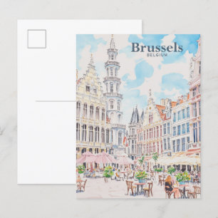Brussels Belgium Gouache Paint Illustration Travel Postcard