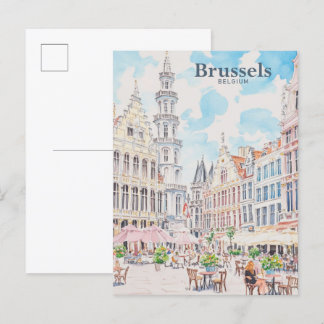 Brussels Belgium Gouache Paint Illustration Travel Postcard