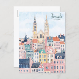 Brussels Belgium Gouache Paint Illustration Travel Postcard