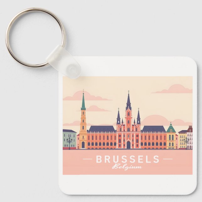 Brussels Belgium Grand Place Pastel Travel Keychain (Front)