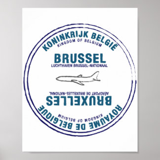 Brussels Belgium Passport Stamp Vacation Travel Poster