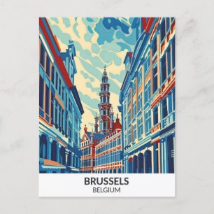 Brussels Belgium Retro Artwork Travel  Postcard