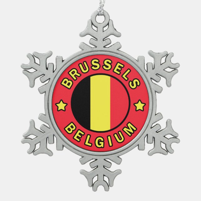 Brussels Belgium Snowflake Pewter Christmas Ornament (Front)