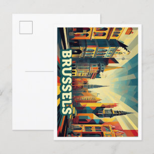 Brussels Belgium Travel artistic colourful Postcard