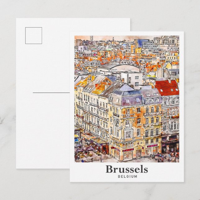 Brussels Belgium Travel Watercolor Hand Drawn Postcard (Front/Back)