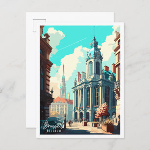 Brussels Belgium vintage travel illustration Postcard