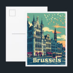 Brussels Belgium Vintage Travel Illustration Postcard<br><div class="desc">Brussels Belgium Art Vintage travel place illustration</div>