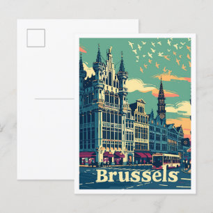 Brussels Belgium Vintage Travel Illustration Postcard
