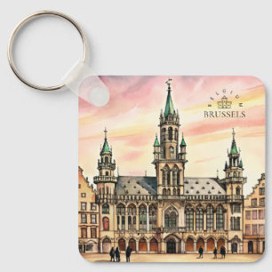 Brussels Belgium Watercolor Grand Palace Keychain