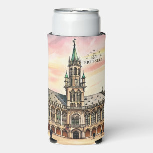 Brussels Belgium Watercolor Grand Palace Seltzer Can Cooler