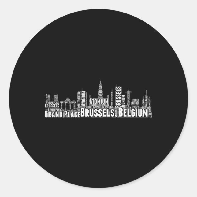 Brussels Belgium Word Cloud Skyline Cityscape Classic Round Sticker (Front)