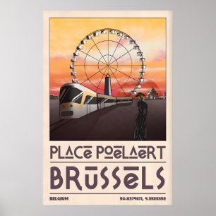 Brussels Cityscape Art Print Mid-Century Tram and