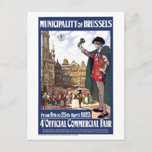 Brussels, downtown city, commercial fair, vintage postcard