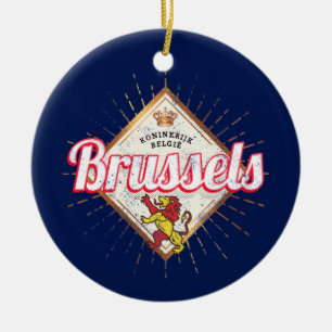 Brussels Europe Capital Belgium Retro Lion Vintage Ceramic Ornament