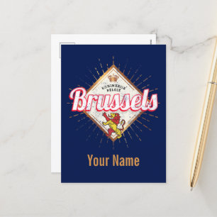 Brussels Europe Capital Belgium Retro Lion Vintage Holiday Postcard