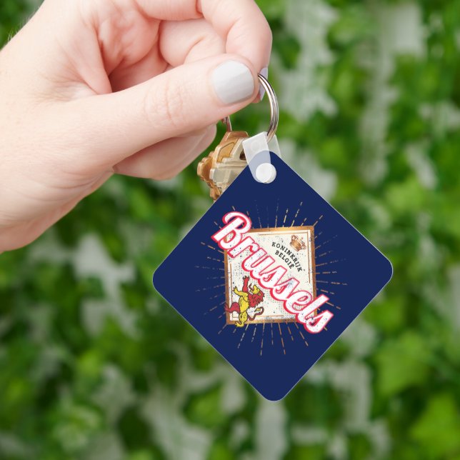 Brussels Europe Capital Belgium Retro Lion Vintage Keychain (Hand)