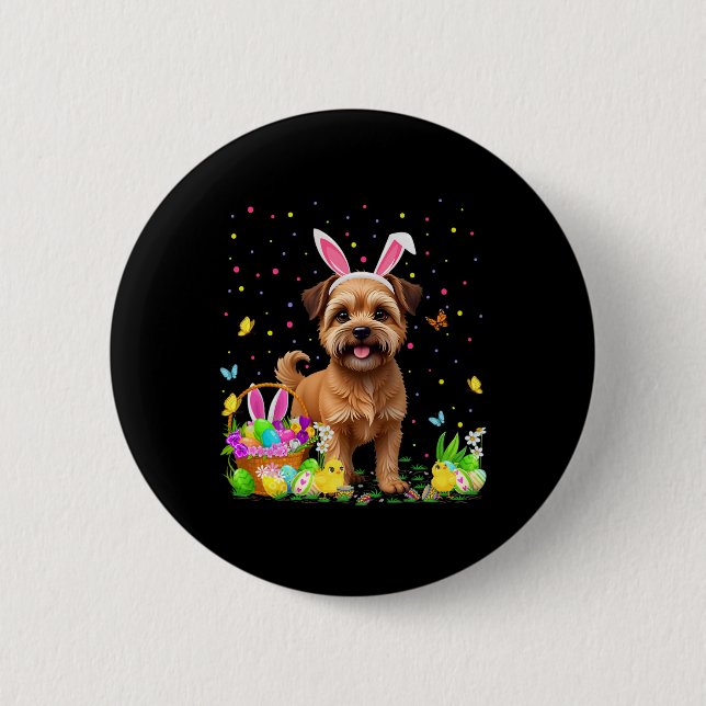 Brussels Griffon Dog Easter Egg Hunt Bunny Ear Hap 2 Inch Round Button (Front)