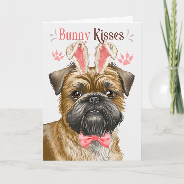 Brussels Griffon Dog in Bunny Ears for Easter Holiday Card (Front)