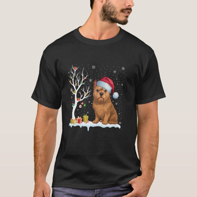 Brussels Griffon Dog Santa Hat Festive Tree Light  T-Shirt (Front)
