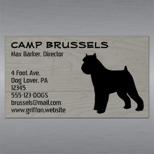 Brussels Griffon Dog Silhouette Wood Grain Style Magnetic Business Card