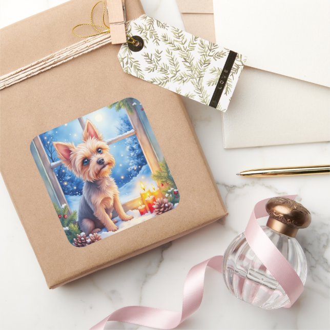 Brussels Griffon Frosted Window Christmas Art Square Sticker (Gifting)