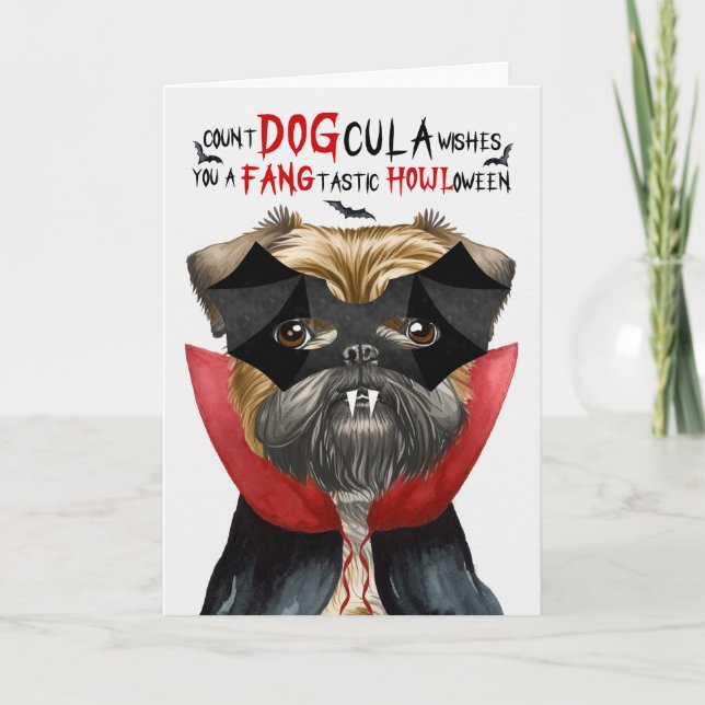Brussels Griffon Funny Count DOGcula Halloween Holiday Card (Front)