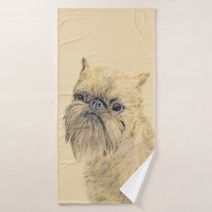 Brussels Griffon Painting - Cute Original Dog Art Bath Towel Set