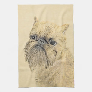 Brussels Griffon Painting - Cute Original Dog Art Kitchen Towel