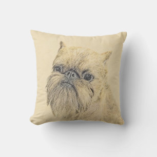 Brussels Griffon Painting - Cute Original Dog Art Outdoor Pillow