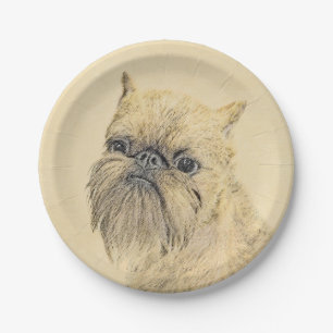 Brussels Griffon Painting - Cute Original Dog Art Paper Plate
