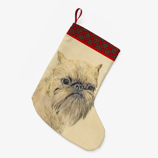 Brussels Griffon Painting - Cute Original Dog Art Small Christmas Stocking (Front (Hanging))