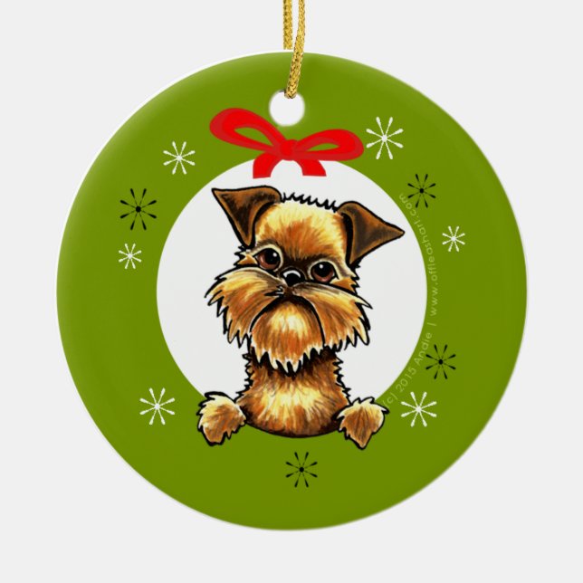 Brussels Griffon Rough Coat Christmas Classic Ceramic Ornament (Front)