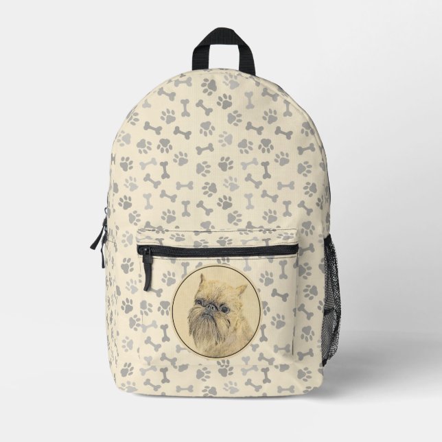 Brussels Griffon Rough Painting - Original Dog Art Printed Backpack (Front)