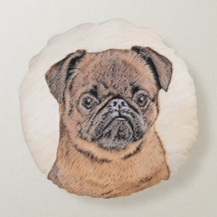 Brussels Griffon Smooth Painting Original Dog Art Round Pillow