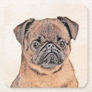 Brussels Griffon Smooth Painting Original Dog Art Square Paper Coaster