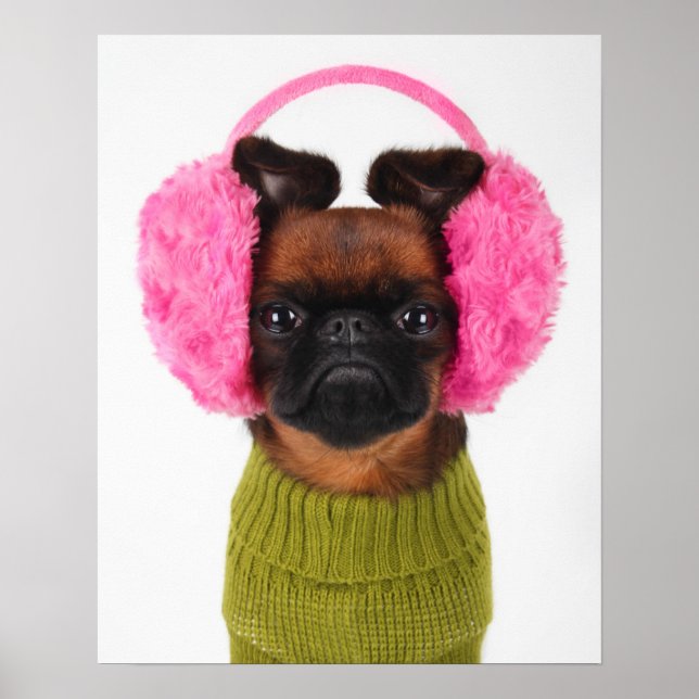 Brussels Griffon With Pink Earmuffs Poster (Front)