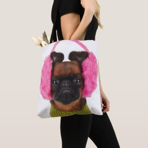 Brussels Griffon With Pink Earmuffs Tote Bag